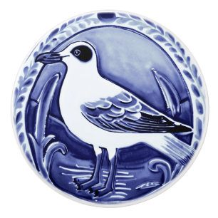 Bouton De Porte En Céramique Mouette de mer Mouette bleue et blanche Oiseau mar