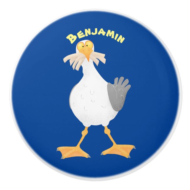 Bouton De Porte En Céramique Mouette drôle avec frites dessin animé (Devant)