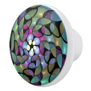 Bouton De Porte En Céramique Mouvements colorés Abstrait Trippy Fractal Art
