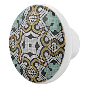 Bouton De Porte En Céramique Mustard Brown Turquoise vert gris noir tribu Art