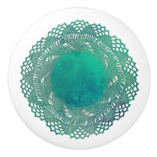 Bouton De Porte En Céramique Napperon turquoise victorien moderne de dentelle