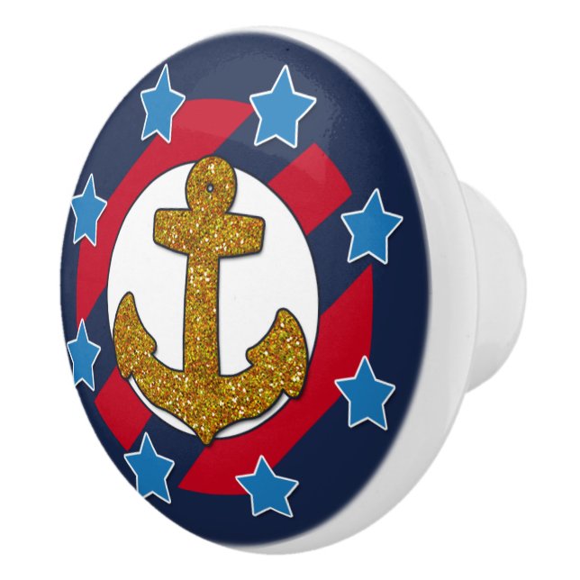 Bouton De Porte En Céramique Nautical | Ancre Parties scintillant en or Faux |  (Droite)