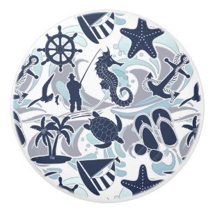 Bouton De Porte En Céramique Nautical Beach