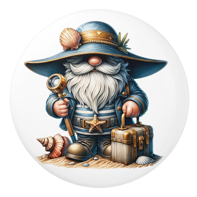 Bouton De Porte En Céramique Nautical Beach Gnome (Devant)