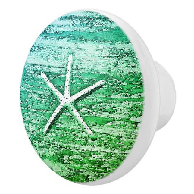 Bouton De Porte En Céramique Nautique Starfish Patiné Bois Bleu Vert (Droite)