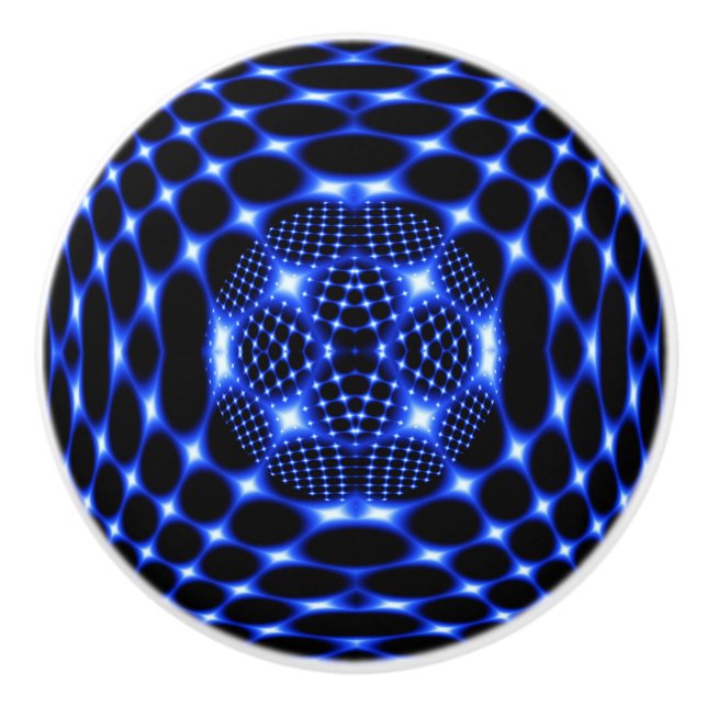 Bouton De Porte En Céramique Neon bleu globe fractal (Devant)