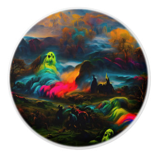 Bouton De Porte En Céramique Neon Ghosts dans un paysage d'Imaginaire hanté