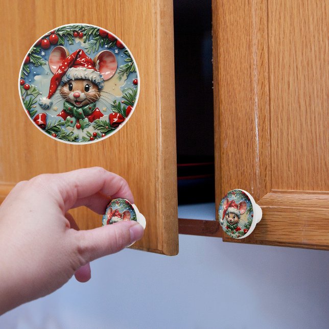 Bouton De Porte En Céramique Noël Souris Fouine (Créateur téléchargé)