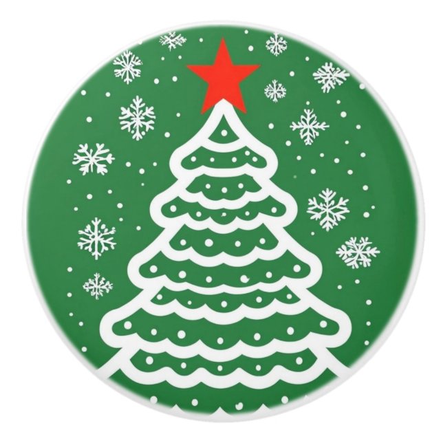 Bouton De Porte En Céramique Noël vert et rouge (Devant)