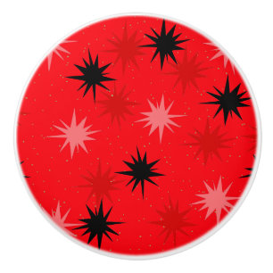 Bouton De Porte En Céramique Noeud atomique Red Starbursts en céramique