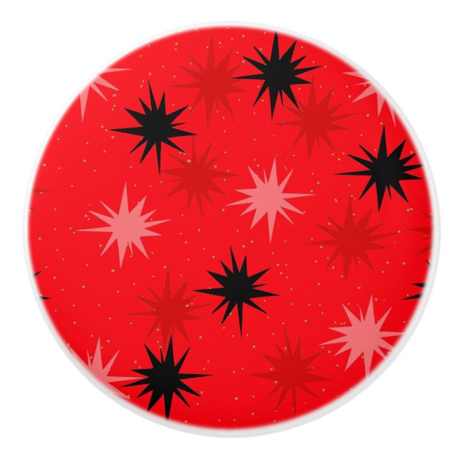 Bouton De Porte En Céramique Noeud atomique Red Starbursts en céramique (Devant)