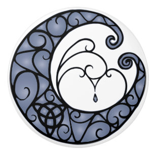 Bouton De Porte En Céramique Noeud de Wiccan Pagan pourpre et noir lune