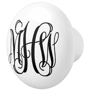 Bouton De Porte En Céramique Noir 3 Initial Monogramme de Vigne Script DIY BG