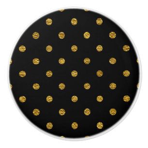 Bouton De Porte En Céramique Noir avec Gold Faux Foil Pois Moderne