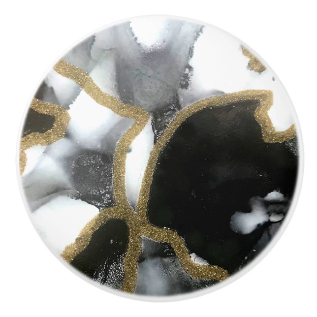 Bouton De Porte En Céramique Noir, Blanc et Noir | Moderne & Chic (Devant)