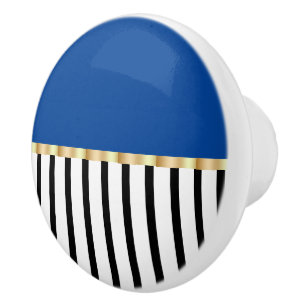 Bouton De Porte En Céramique Noir Et Blanc Avec Un Pop De Céramique Bleue