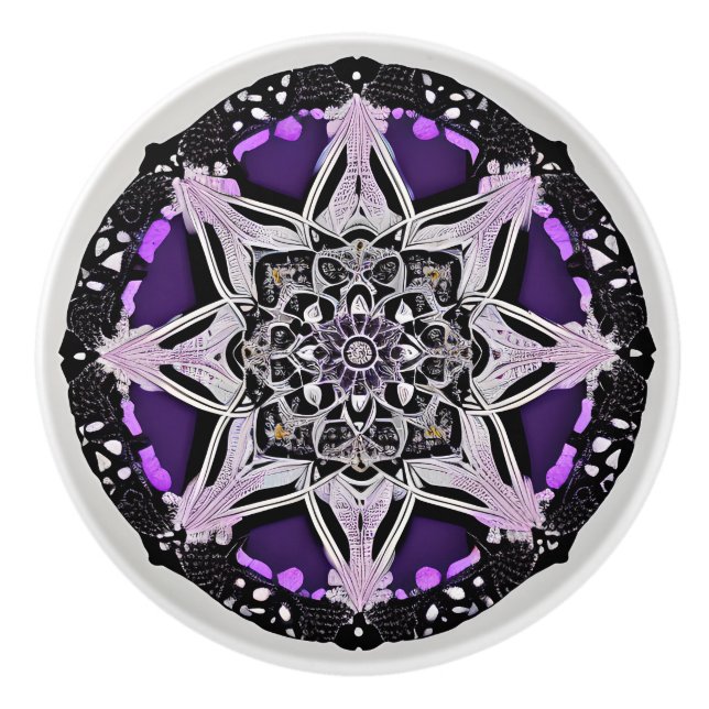 Bouton De Porte En Céramique Noir et violet Mandala Ceramic Knob (Devant)