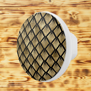 Bouton De Porte En Céramique noir or art déco motif Ceramic Knob
