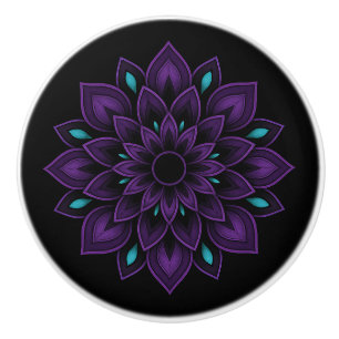 Bouton De Porte En Céramique Noir, violet et Turquoise Mandala Ceramic Knob