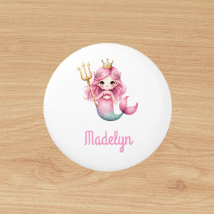 Bouton De Porte En Céramique Nom de la princesse Mermaid rose blanc