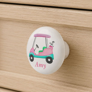 Bouton De Porte En Céramique Nom élégant de chariot de golf en cuir rose