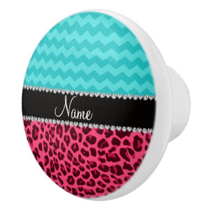 Bouton De Porte En Céramique Nom léopard rose chevrons turquoise