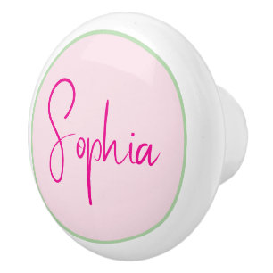 Bouton De Porte En Céramique Nom minimaliste personnalisé rose