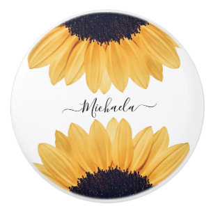 Bouton De Porte En Céramique Nom personnalisé du tournesol