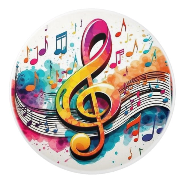 Bouton De Porte En Céramique Notes de musique Rainbow (Devant)