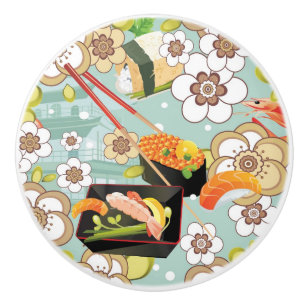 Bouton De Porte En Céramique Nourriture japonaise : Motif 4 de sushi