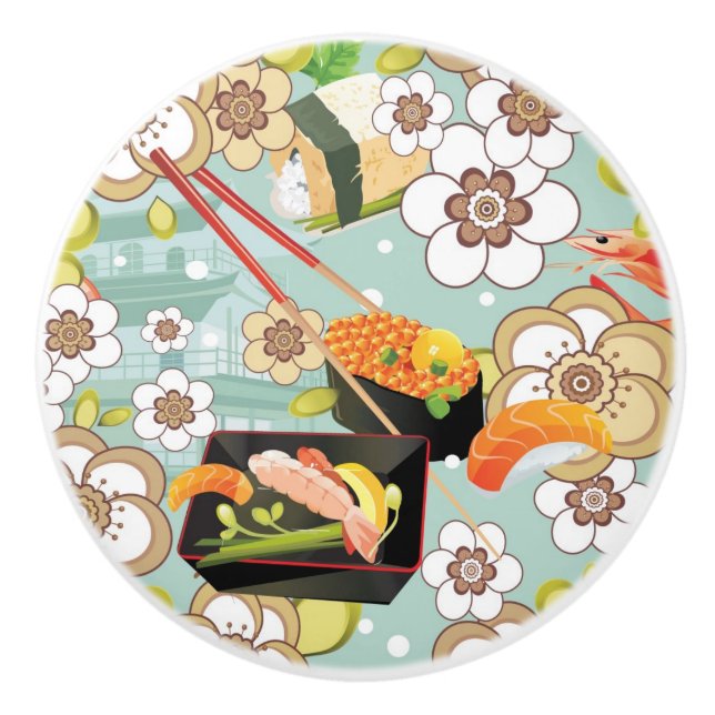 Bouton De Porte En Céramique Nourriture japonaise : Motif 4 de sushi (Devant)