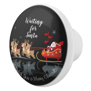 Bouton De Porte En Céramique Nous attendons Père Noël Ho ! Ho ! Ho ! Vacances d