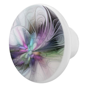 Bouton De Porte En Céramique Nouvelle vie, Colorful Abstrait Fractal Art Imagin