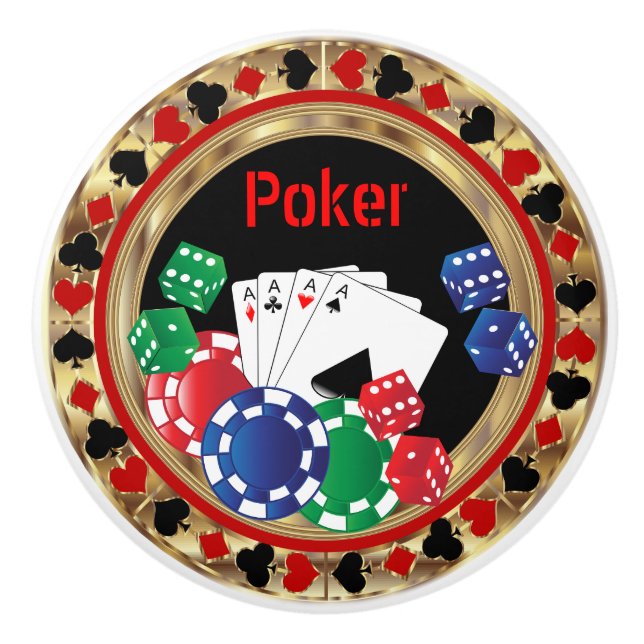 Bouton De Porte En Céramique Nuit de poker au Casino (Devant)
