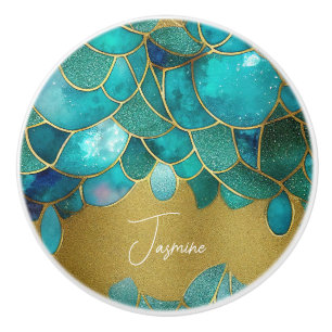 Bouton De Porte En Céramique Ocean color gems faux or et glam nom personnalisé