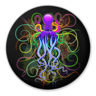 Bouton De Porte En Céramique Octopus Luminescence psychédélique