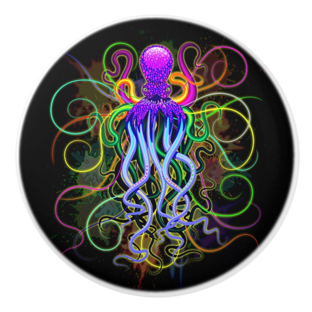 Bouton De Porte En Céramique Octopus Luminescence psychédélique (Devant)