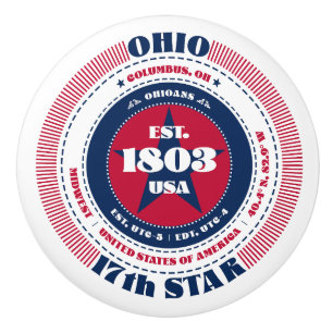 Bouton De Porte En Céramique Ohio États-Unis Rouge Blanc Bleu Typographie