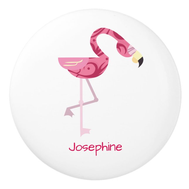 Bouton De Porte En Céramique Oiseau de Flamant rose rose personnalisé (Devant)