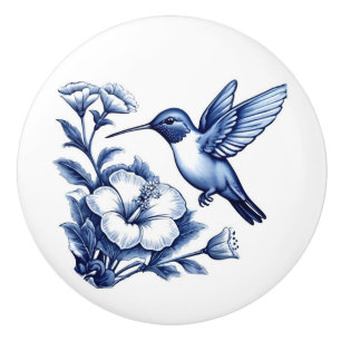 Bouton De Porte En Céramique Oiseau de mer Delft Bleu et blanc