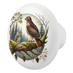 Bouton De Porte En Céramique Oiseaux amoureux des animaux du bois mignon