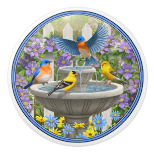 Bouton De Porte En Céramique Oiseaux colorés et jardin de fleurs de bain d'oise