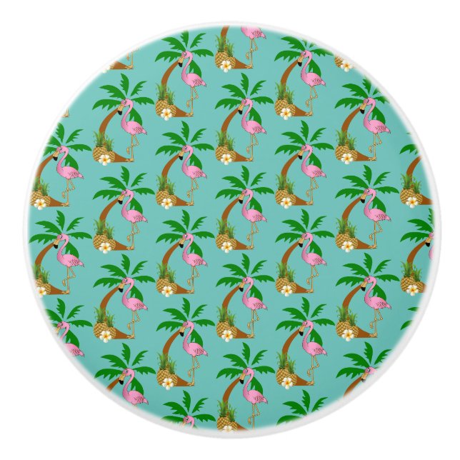 Bouton De Porte En Céramique Oiseaux de Flamant rose tropicaux (Devant)
