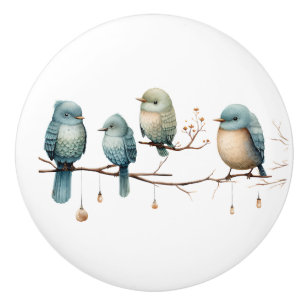 Bouton De Porte En Céramique Oiseaux lunaires sur Branches Élégance intemporell