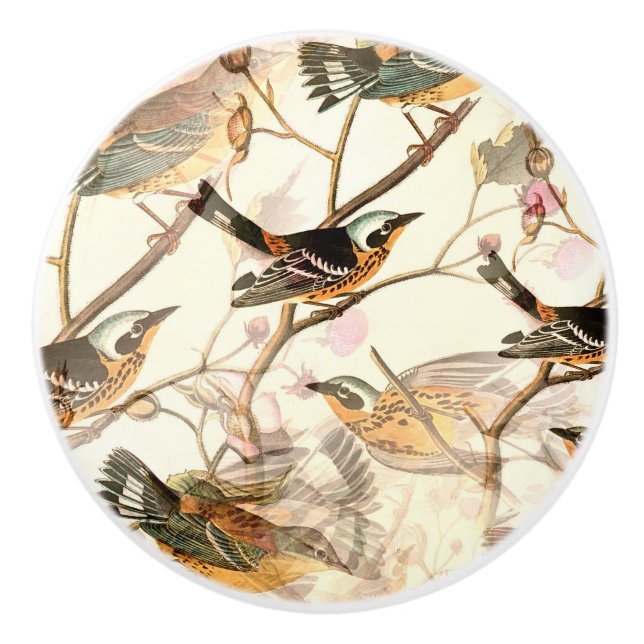 Bouton De Porte En Céramique Oiseaux sur une branche (Devant)