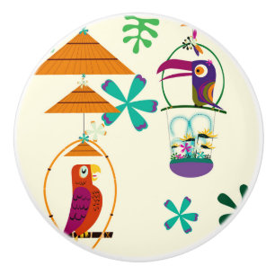 Bouton De Porte En Céramique Oiseaux Tiki Art Rétro Vintage Été Tropical