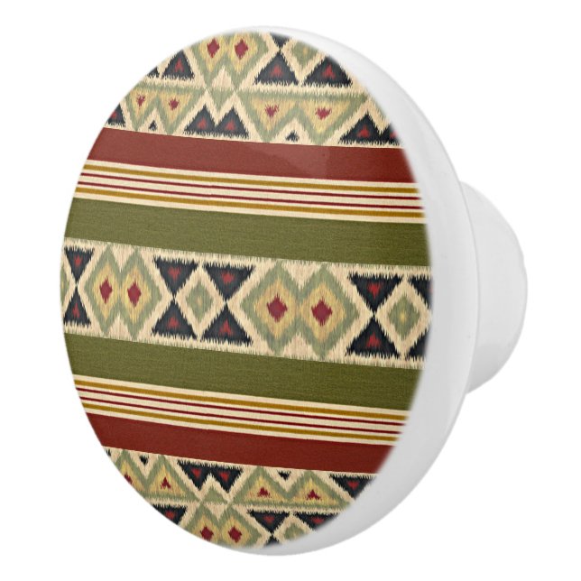 Bouton De Porte En Céramique Olive Green Mustard Ochre Yellow Tribal Ikat Art (Droite)