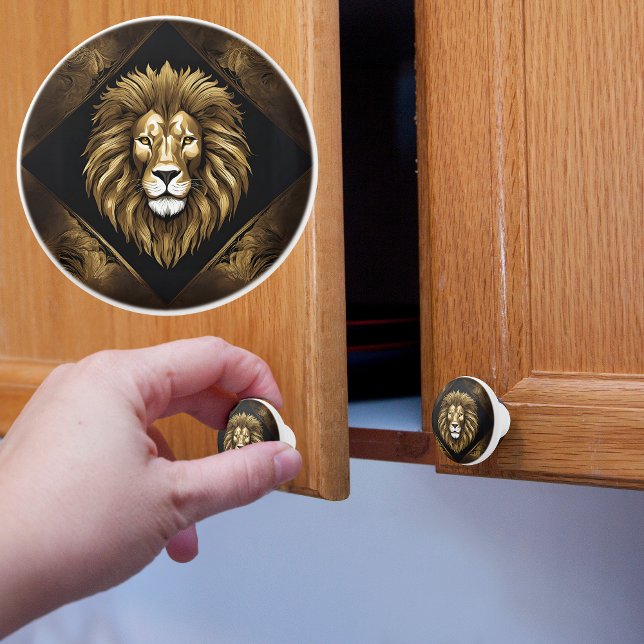 Bouton De Porte En Céramique Or sur le lion noir (Créateur téléchargé)