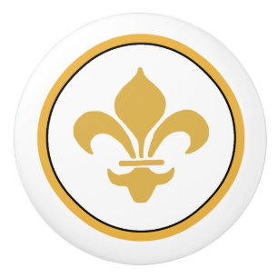 Bouton De Porte En Céramique Or sur White Fleur de Lis