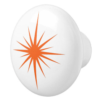 Bouton De Porte En Céramique Orange Atomic Starburst Style Mid Century
